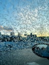 Frozen side window of car closeup Royalty Free Stock Photo