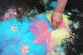 Frozen sidewalk paint preparation and use in a daycare/home school setting.