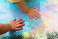 Frozen sidewalk paint preparation and use in a daycare/home school setting.