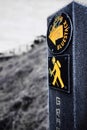 Frozen sign of the Bluestack Way in Donegal Ireland during winter