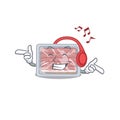 Frozen smoked bacon Cartoon design concept listening music