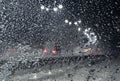Frozen Snow On The Windshield Of Car On The Roadside At Night Royalty Free Stock Photo