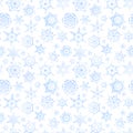 Frozen snowflakes on white background, winter seamless pattern