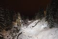 Frozen snowy spillway river of hydroelectric dam