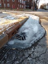 Frozen Storm Drain, Sewer Blocked By Ice, Rutherford, NJ, USA