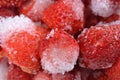 Frozen strawberries with ice crystals background Royalty Free Stock Photo