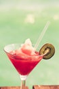 Frozen Strawberry Daiquiri cocktail on the wooden pier. Concept Royalty Free Stock Photo
