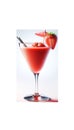 Frozen strawberry daiquiri drink in a cocktail glass with strawberry on the rim
