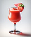 Frozen strawberry daiquiri drink in a poco grande glassware with strawberry on the rim