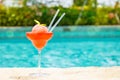 Frozen strawberry margarita cocktail at the edge of a resort poo Royalty Free Stock Photo