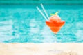 Frozen strawberry margarita cocktail at the edge of a resort poo Royalty Free Stock Photo