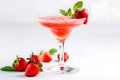 Frozen strawberry margarita cocktail in margarita glass isolated on white. AI generated Royalty Free Stock Photo