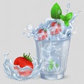 Frozen Strawberry and Mint in Glass with Water Royalty Free Stock Photo