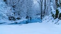 Frozen stream really blue water snow