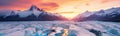 frozen sunset, AI generated Royalty Free Stock Photo