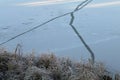 Frozen Surface of Lake Valkeinen and Hoarfrost on Plants in Kuopio, Finland