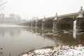 Skyline and Market Street bridge over Susquehanna River in Harrisburg, PA in snow Royalty Free Stock Photo