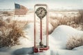 Frozen thermometer outdoor in America, Usa Wintertime in the snow on frosty day illustration generative ai