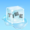 Frozen time in an ice cube. Black shiny text in 3d style. Continuation of the winter season Royalty Free Stock Photo