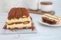 Frozen tiramisu ice cream parfait on a table