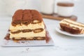 Frozen tiramisu ice cream parfait on a table