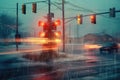 frozen traffic lights with blurred car lights Royalty Free Stock Photo