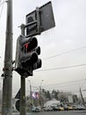 Frozen traffic lights - icicles hanging on traffic signs and lights Royalty Free Stock Photo