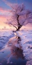 Frozen Tree At Sunset: Vibrant Fantasy Landscape Photography