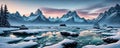 Frozen tundra planet, frigid, icy world. Panorama. Generative AI