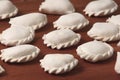 Frozen vareniki dumplings, pie before boiling - traditional Uk