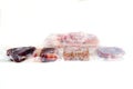 Frozen various raw meat wrapped in the plastic Royalty Free Stock Photo