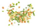 Frozen vegetable Mexican mix with beans and corn, white background. Royalty Free Stock Photo