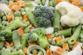 Frozen vegetables: cauliflower, green peas, leeks, broccoli, carrots, green beans on a white plate Royalty Free Stock Photo