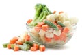 Frozen vegetables in a glass plate on a white background. Isolated