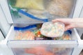 Frozen vegetables in a plastic bag. Healthy food storage concept