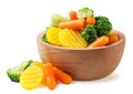 Frozen vegetables in a wooden plate close-up on a white background. Isolated Royalty Free Stock Photo