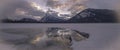 Frozen Vermillion Lake surrounded by Canadian Rocky Mountains. Royalty Free Stock Photo