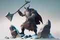 The Frozen Warrior - An Inuit Shaman Wielding a Giant Axe Against a Snow Landscape in a Medieval Fantasy World, Made with Generati