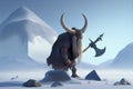 The Frozen Warrior - An Inuit Shaman Wielding a Giant Axe Against a Snow Landscape in a Medieval Fantasy World, Made with Generati