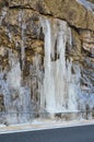 Frozen water above the road