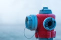 Frozen water hydrant in foggy winter morning Royalty Free Stock Photo