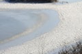 Frozen water, patterns of snow in small lakes. Royalty Free Stock Photo