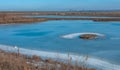 Frozen water, patterns of snow in small lakes. Tiligul estuary, Ukraine Royalty Free Stock Photo