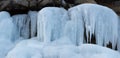 Frozen waterfall with opaque blue ice Royalty Free Stock Photo