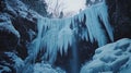 Frozen Waterfall and Icicle Formations in a Rocky Winter Landscape Royalty Free Stock Photo