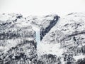 Frozen waterfall and icicles, beautiful landscape in Norway Royalty Free Stock Photo