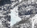 Frozen waterfall and icicles, beautiful landscape in Norway Royalty Free Stock Photo