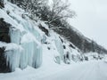 Frozen waterfall and icicles, beautiful landscape in Norway Royalty Free Stock Photo