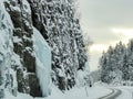 Frozen waterfall and icicles, beautiful landscape in Norway Royalty Free Stock Photo