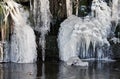 Frozen waterfall with abstract icicles in winter Royalty Free Stock Photo